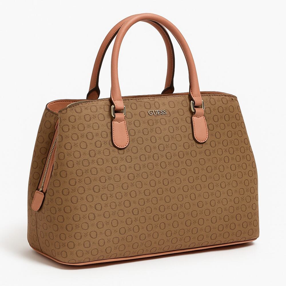 Guess 1981 Tan Pink Logo Tote Womens Handbag